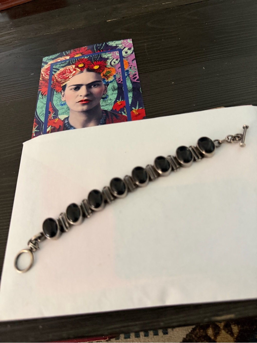 Vintage Black Onyx Sterling-Style Link Bracelet